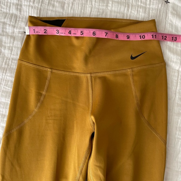 NIKE Dri-Fit High Rise Compression Leggings in Golden Mustard Black Mesh Size XS - Picture 13 of 15